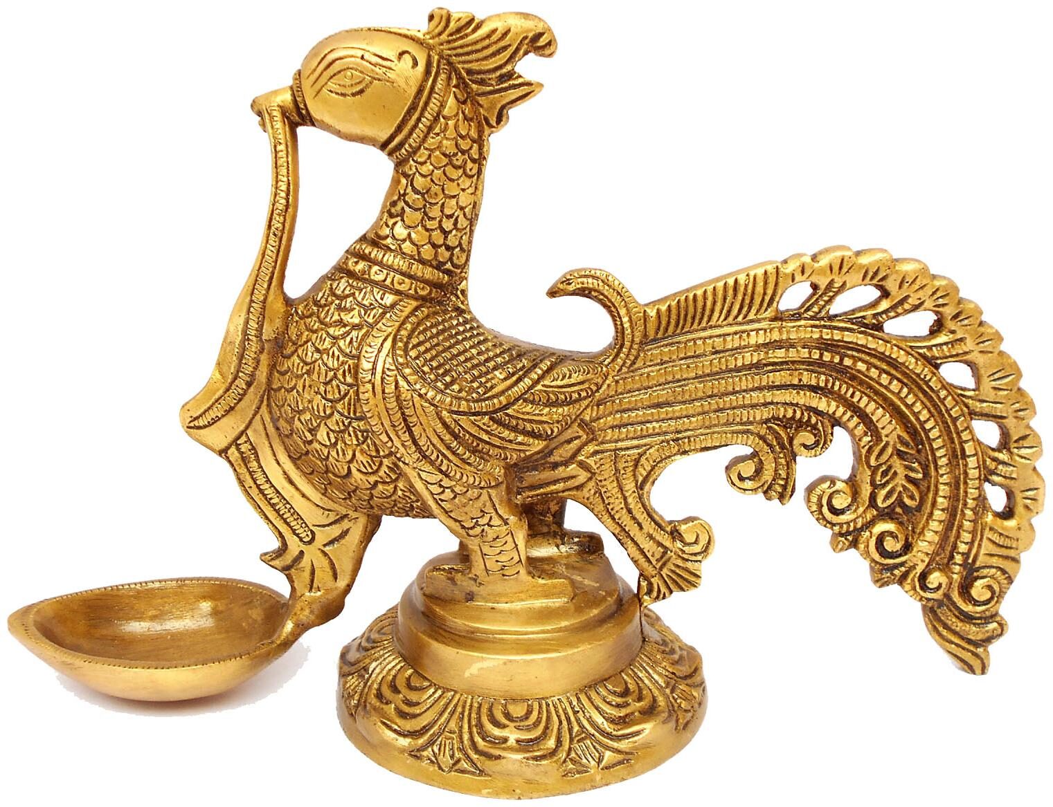 

Susajjit Decor Peacock Design Oil Diya Table Pooja Diya Brass Decorative Oil Lamp