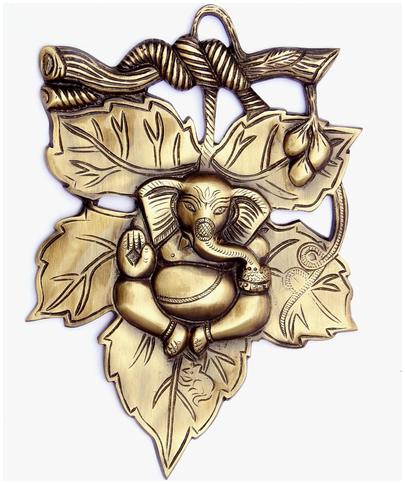 

Susajjit Decor Lord Ganesha Brass Wall Hanging Grape Leaf Design Wall Hanging