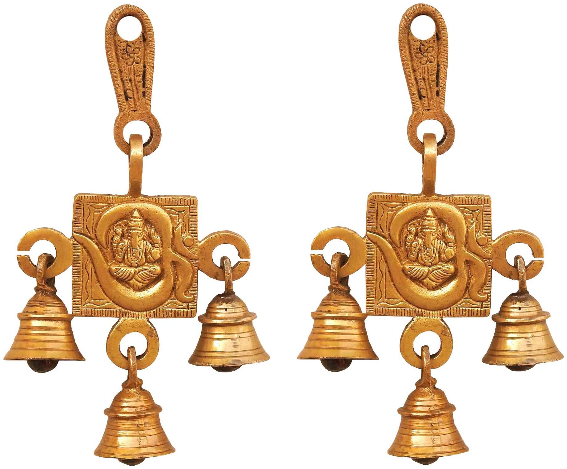 

Susajjit Decor Om Ganesha Hanging Bells Set Brass Decorative Bell