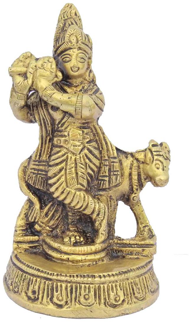 

Susajjit Decor Glorious Lord Krishna Statue Brass Made Statue With Cow