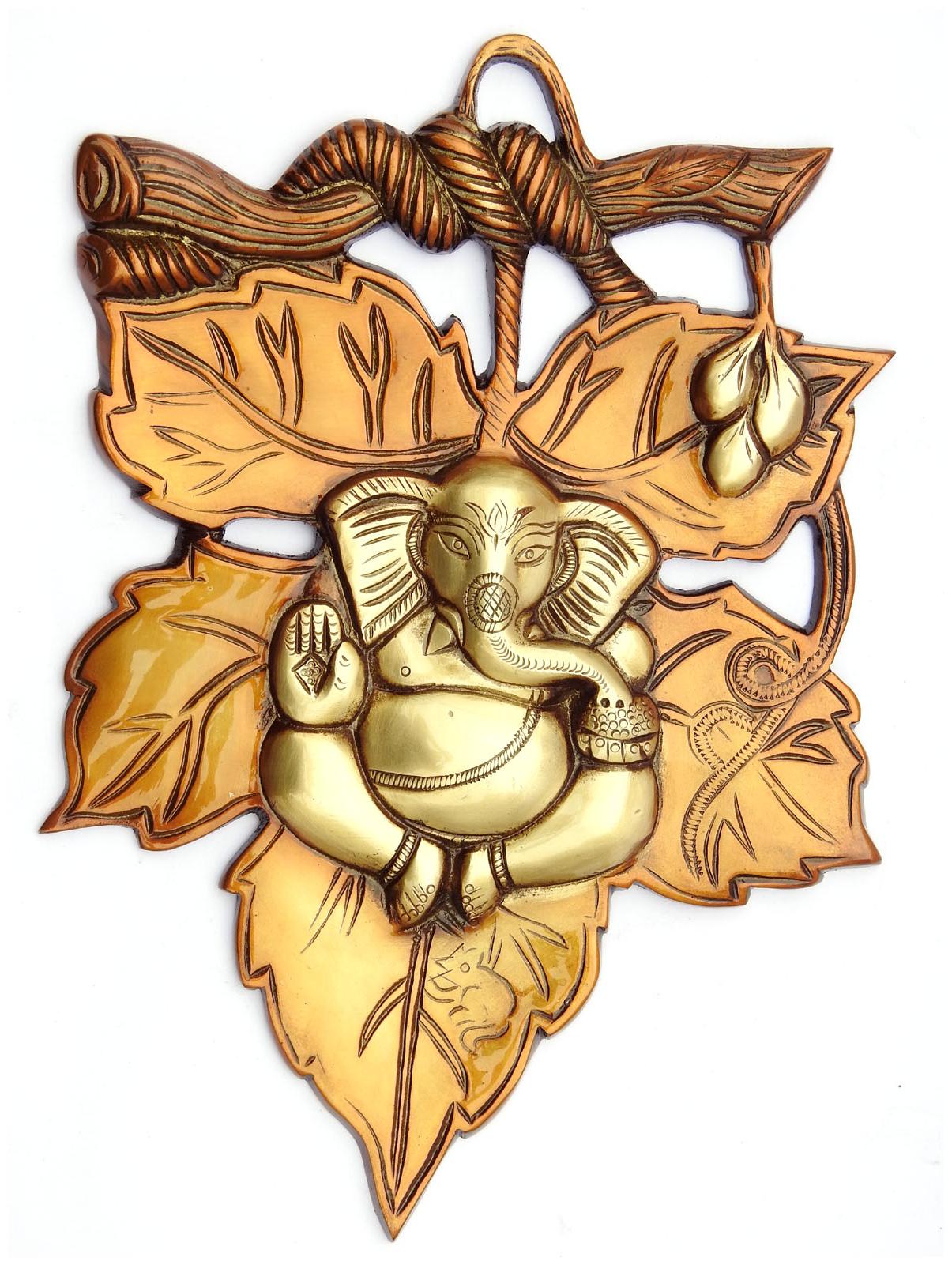 

Susajjit Decor Lord Ganesha Brass Wall Decor Grape Leaf Design Wall Hanging