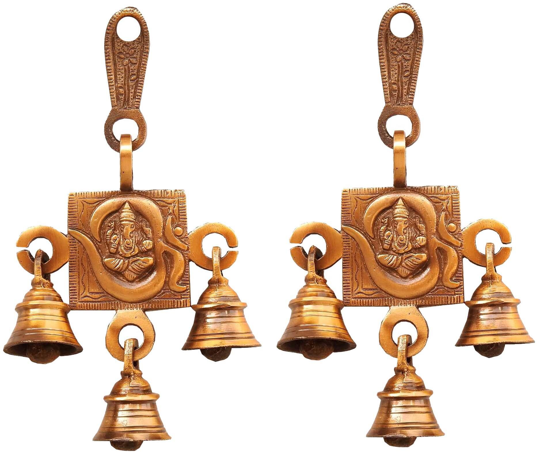 

Susajjit Decor Om Ganesha Hanging Bells Set Brass Decorative Bell