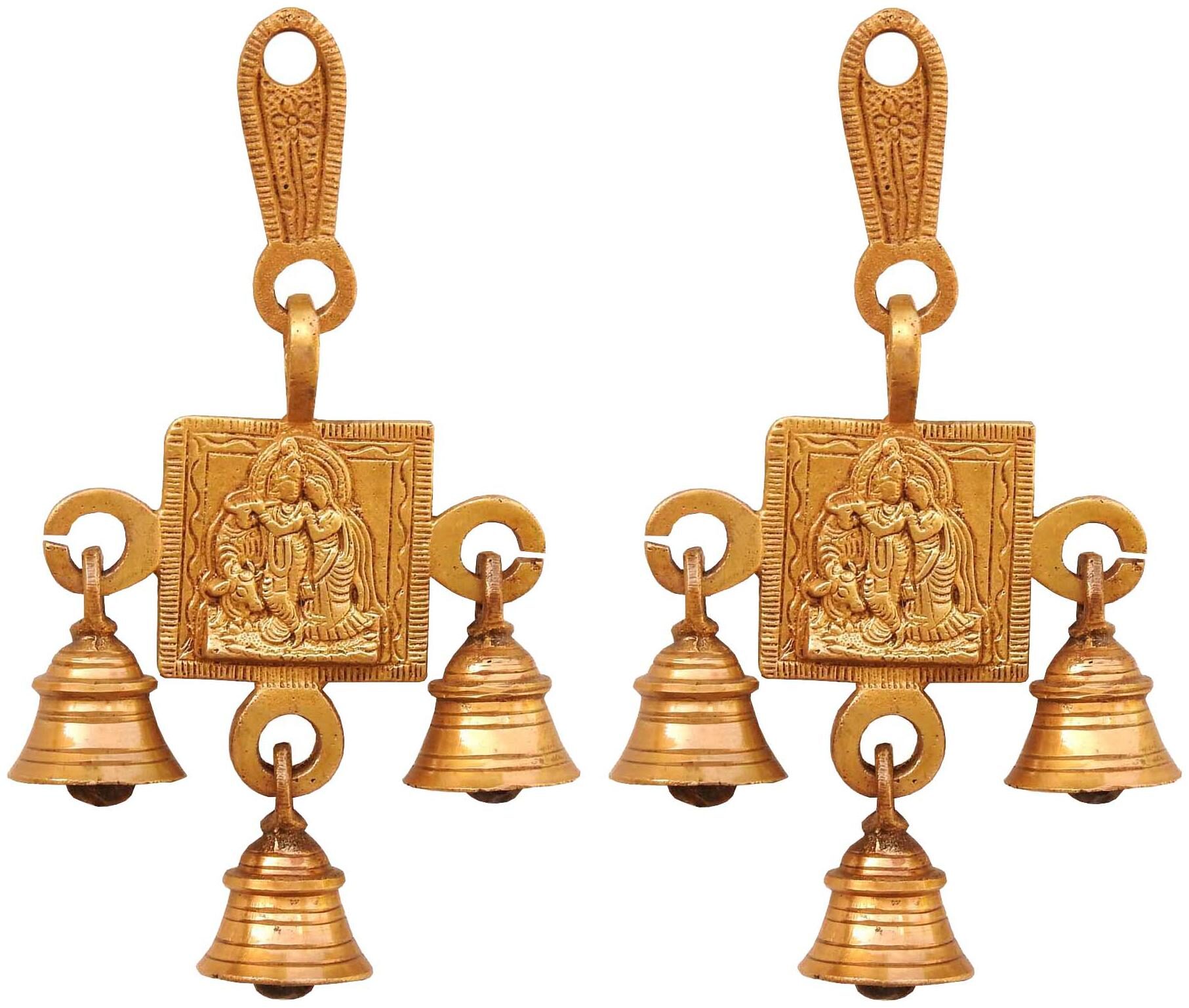 

Susajjit Decor Radha Krishna Hanging Bells Set Brass Decorative Bell