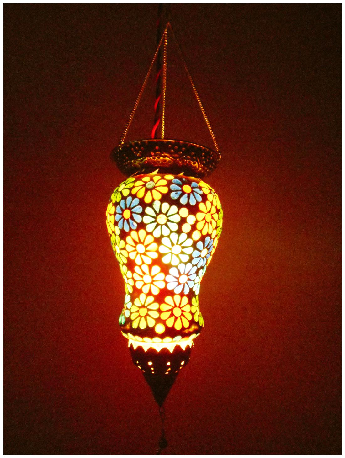 

Susajjit flower Design Multicolor Hanging Lamp Decorative Lantern Elegent Glass Electric Night Lamp