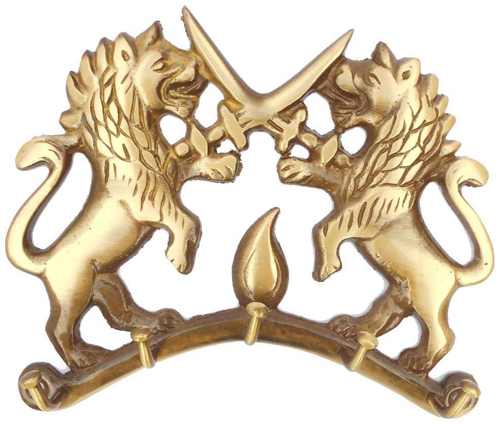 

Susajjit Glossy Brass Made Key Hanger of Two Fighting Lion with a Sword