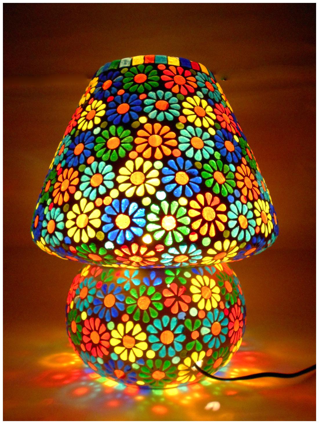 

Susajjit Gracious Mosaic table lamp flower design colorful decorative corner lamp for Home De cor
