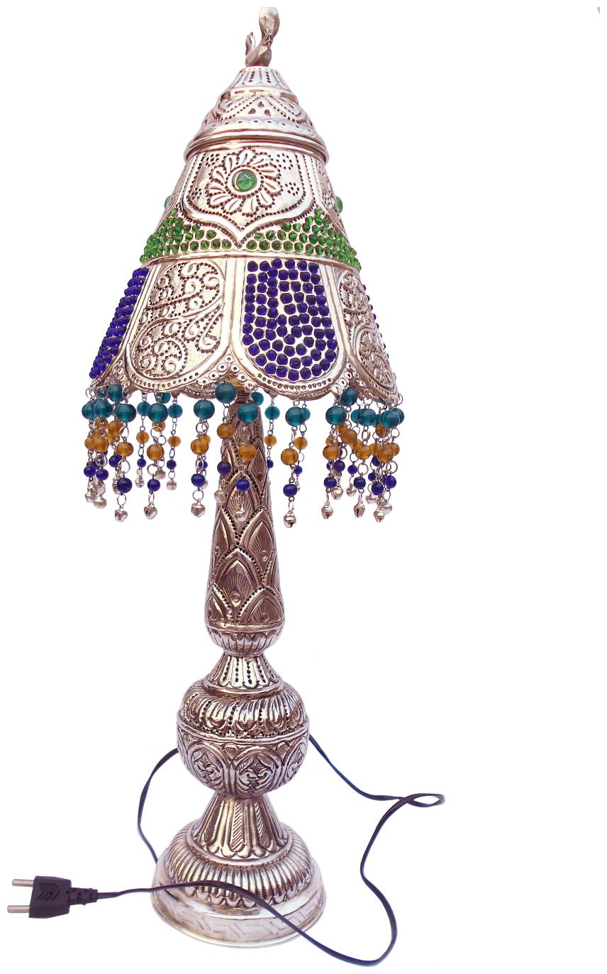 

Susajjit Graceful Metal Night Lamp Marvelous Handcrafted Showpiece embellish with charming stones beads Decorative Tableware Lamp Shade