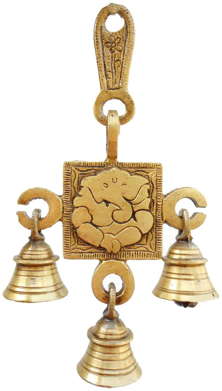 

Susajjit Hanging Wall De cor of Lord Ganesha With Three Bells Wind Chims of Brass