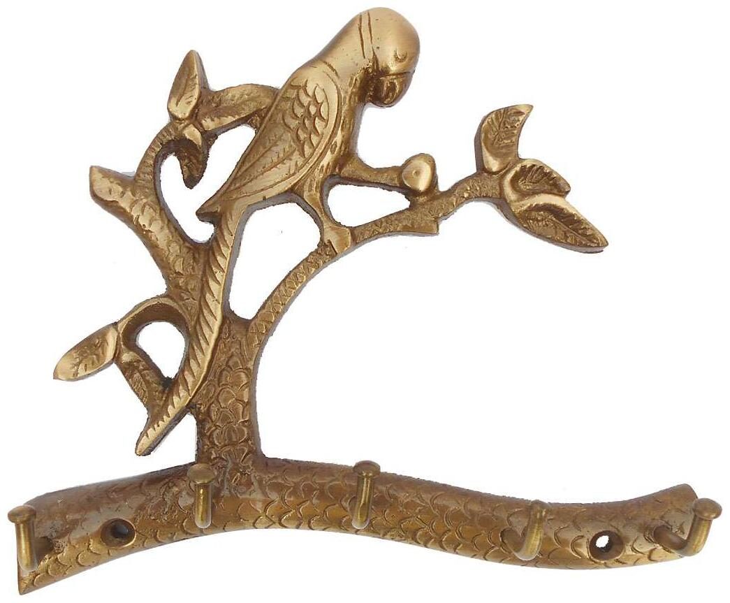 

Susajjit Key Hook Parrot Sitting on a Tree Made of Brass For Door and Wall De cor