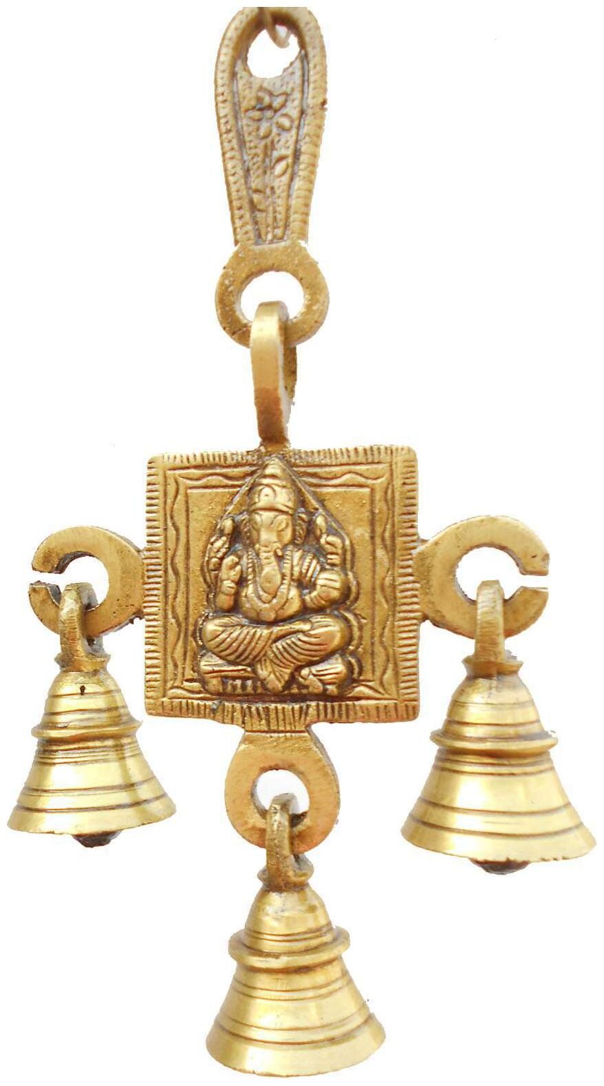 

Susajjit Lord Ganesha Wall Hanging with Three Bells Unique For Gift and Good for Fengsui Purpose