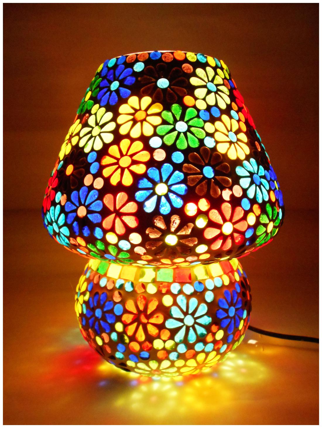 

Susajjit Splendid Decorative Glass Table Lamp Multicolor floral pattern charming corner lamp