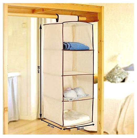 

SWADEC Non-Woven Cloth Hanging Storage Wardrobe 4 Layers Cream