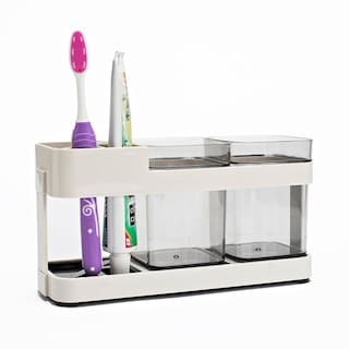 Swadec Toothbrush Toothpaste Stand Holder Bathroom Storage Swadec Toothbrush Toothpaste Stand Holder Bathroom Storage Organizer Plastic 2 Cups