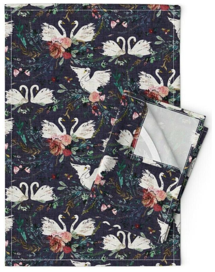 

Swan Blue White Grape Floral Purple Linen Cotton Tea Towels by Roostery Set of 2