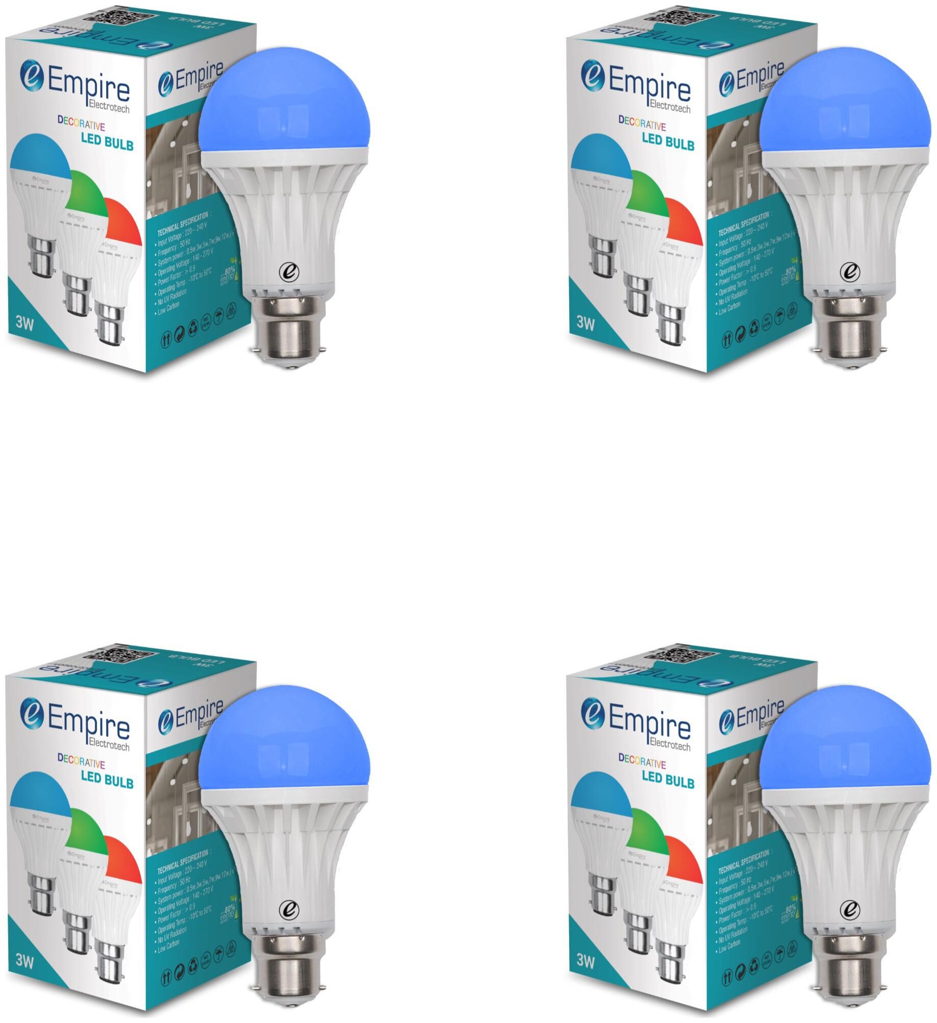 

SWARA B22 3W BLUE COLOR LED BULB (BLUE) - PACK OF 4