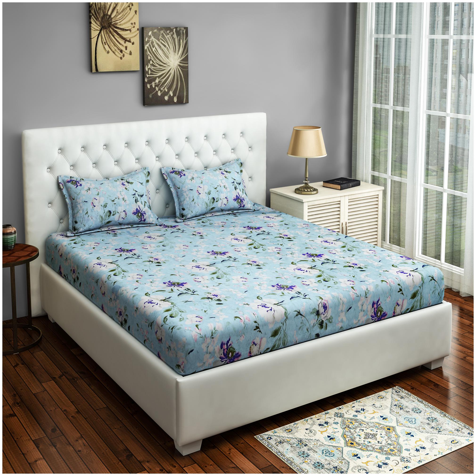 

Swayam Cotton Floral Double Size Bedsheet 144 TC ( 1 Bedsheet With 2 Pillow Covers Turquoise )