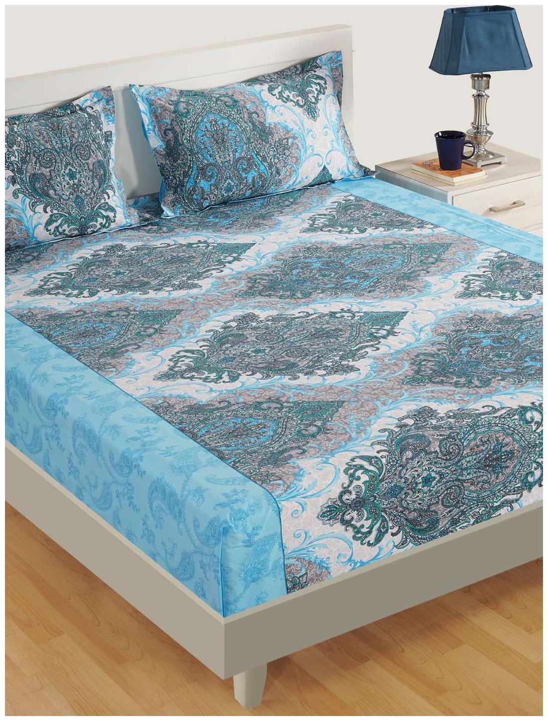 

Swayam Cotton Paisley Double Size Bedsheet 160 TC ( 1 Bedsheet With 2 Pillow Covers Blue )