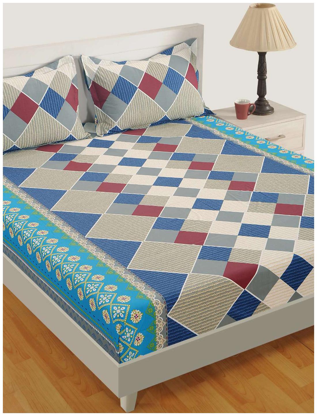 

Swayam Cotton Geometric Single Size Bedsheet 160 TC ( 1 Bedsheet With 1 Pillow Covers Multi )