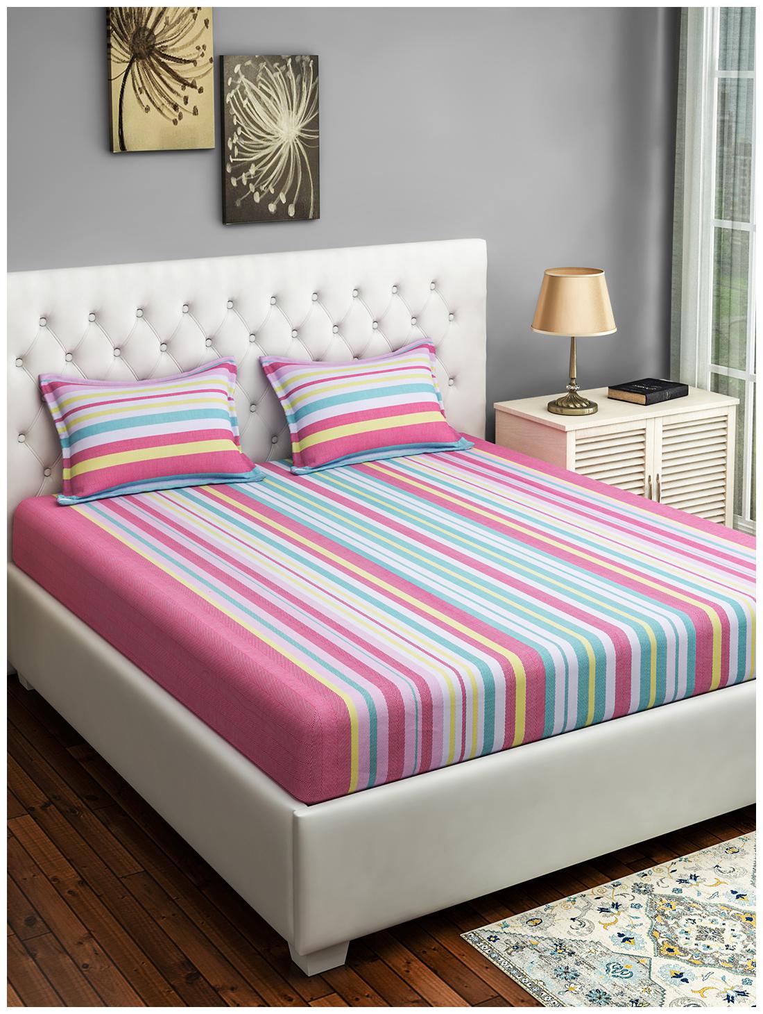 

Swayam Cotton Striped Double Size Bedsheet 180 TC ( 1 Bedsheet With 2 Pillow Covers Pink )