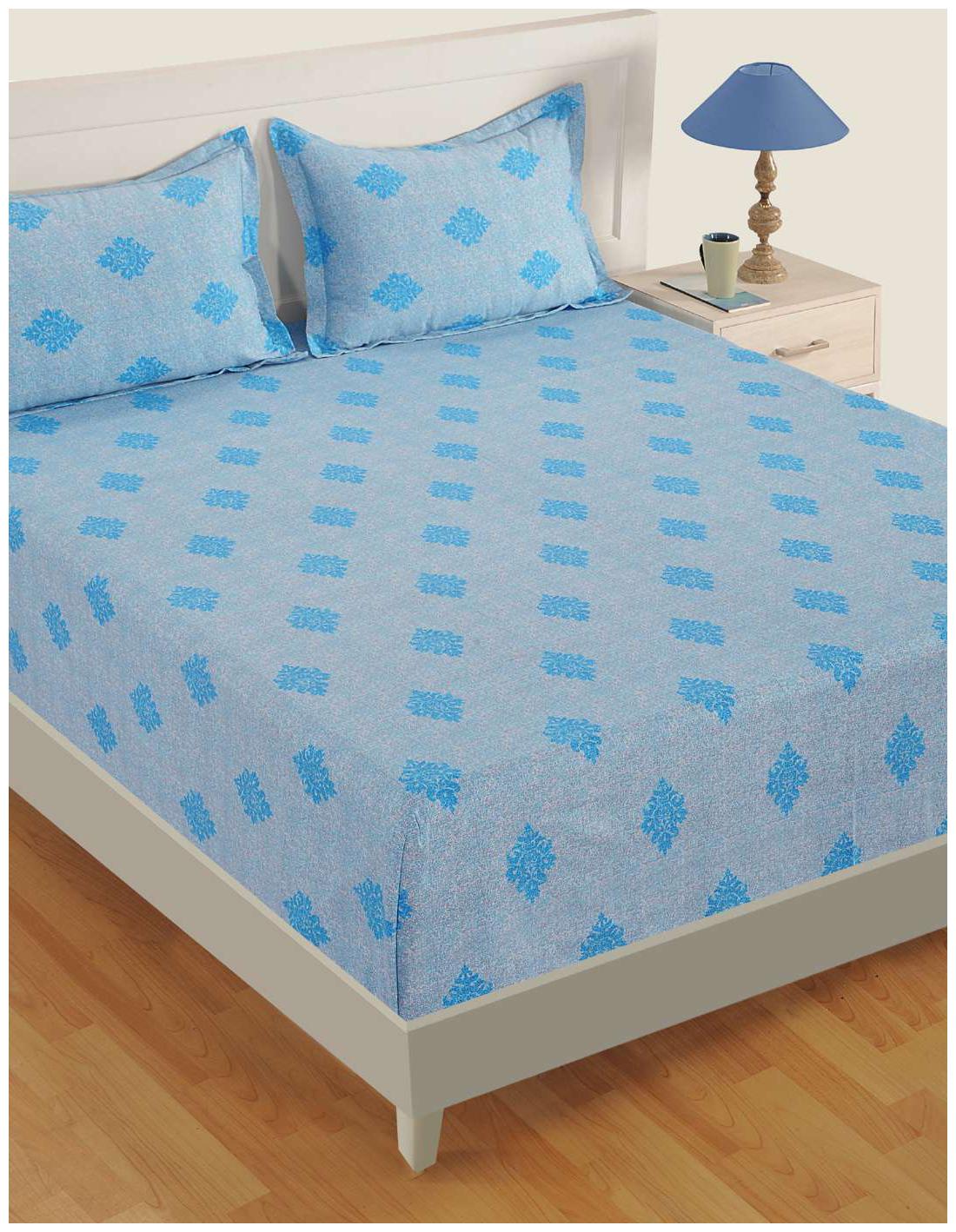 

Swayam Cotton Paisley Single Size Bedsheet 180 TC ( 1 Bedsheet With 1 Pillow Covers Blue )