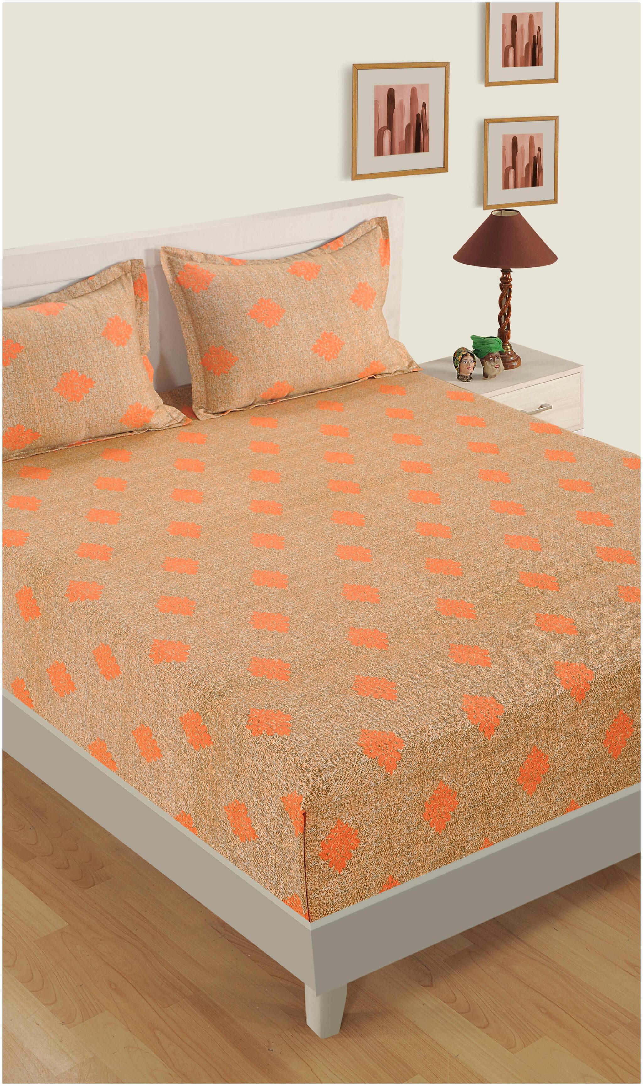 

Swayam Cotton Motifs Double Size Bedsheet 180 TC ( 1 Bedsheet With 2 Pillow Covers Orange )