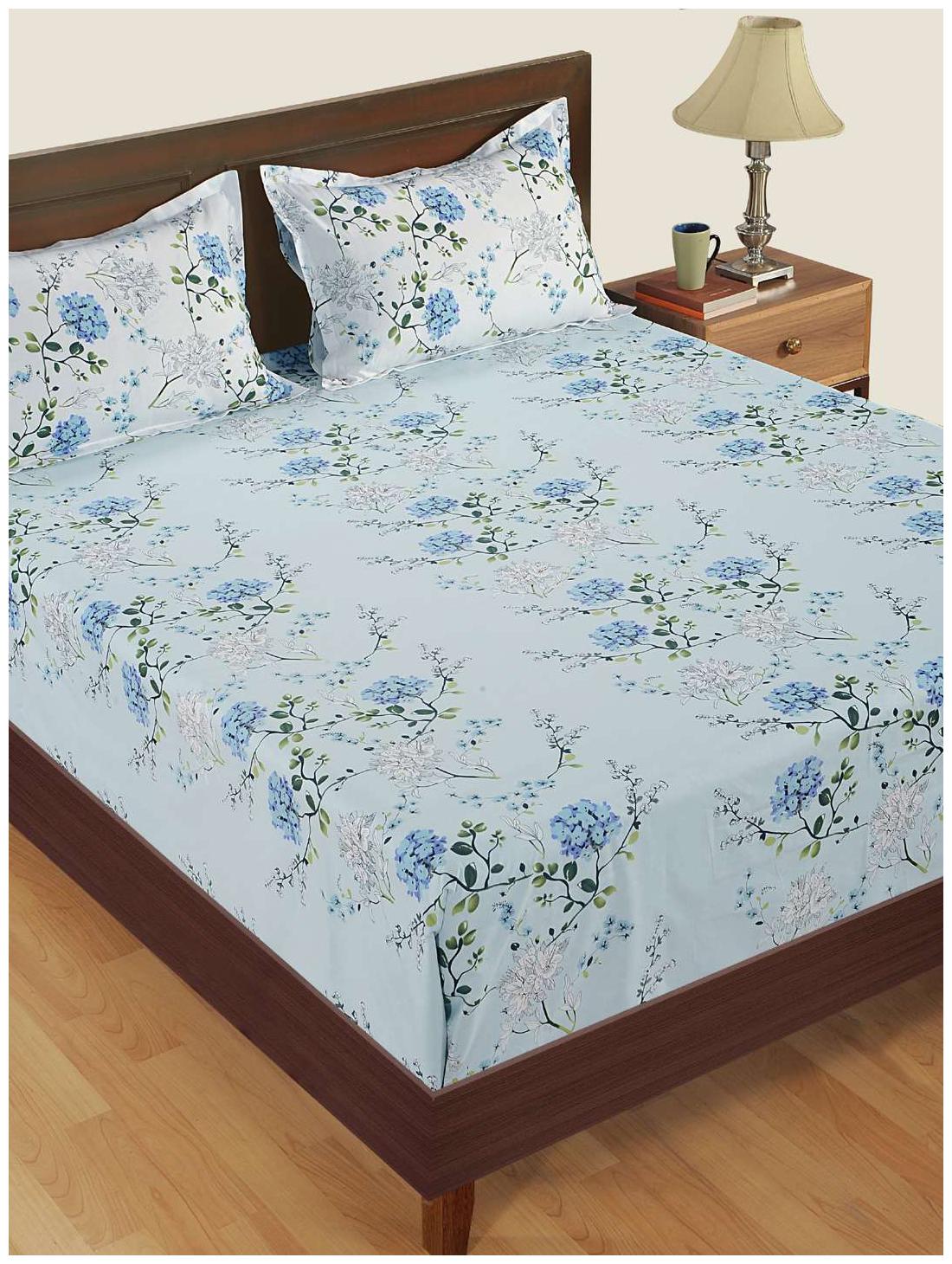 

Swayam Cotton Floral Double Size Bedsheet 180 TC ( 1 Bedsheet With 2 Pillow Covers Blue )