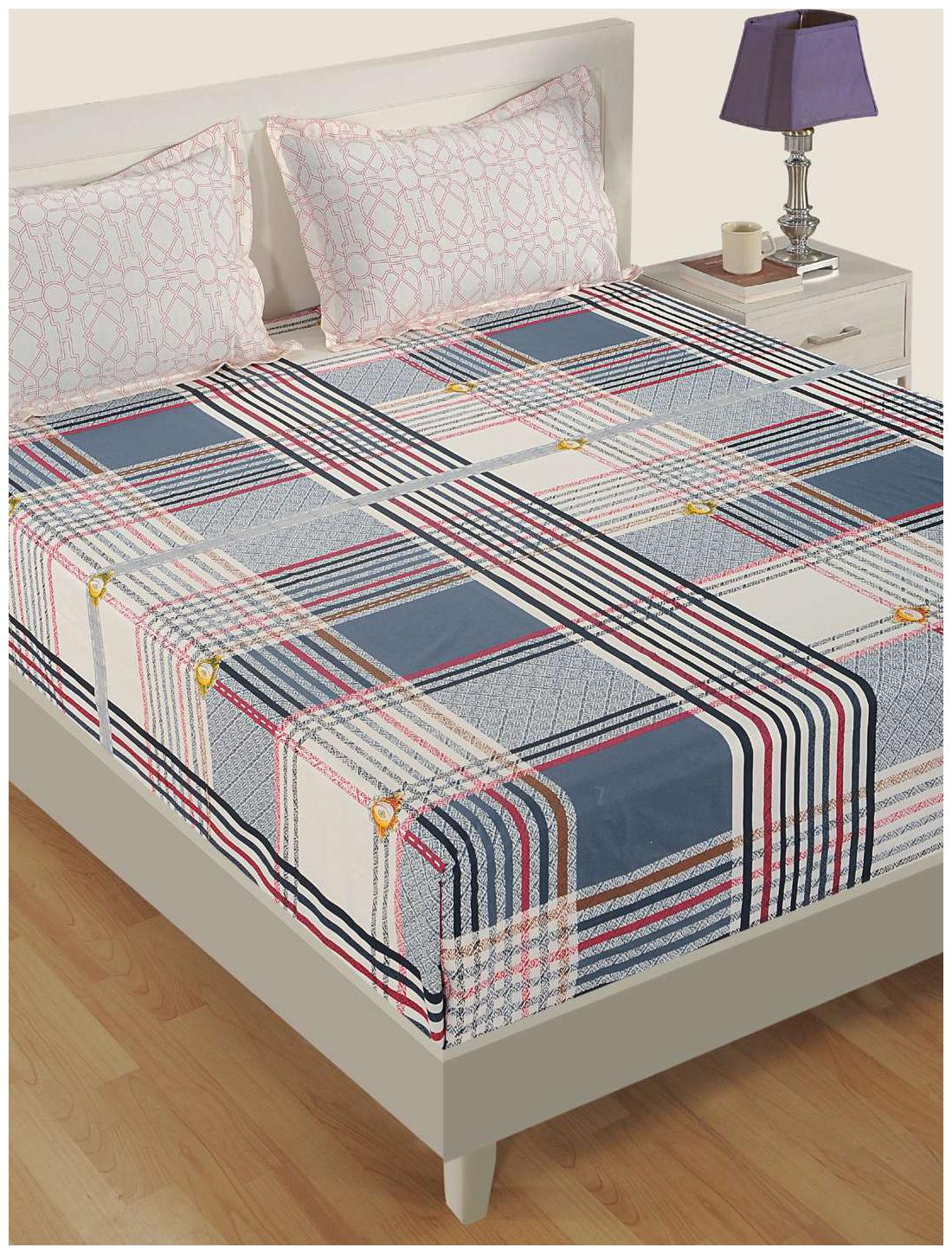 

Swayam Cotton Geometric Double Size Bedsheet 180 TC ( 1 Bedsheet With 2 Pillow Covers Off-white )