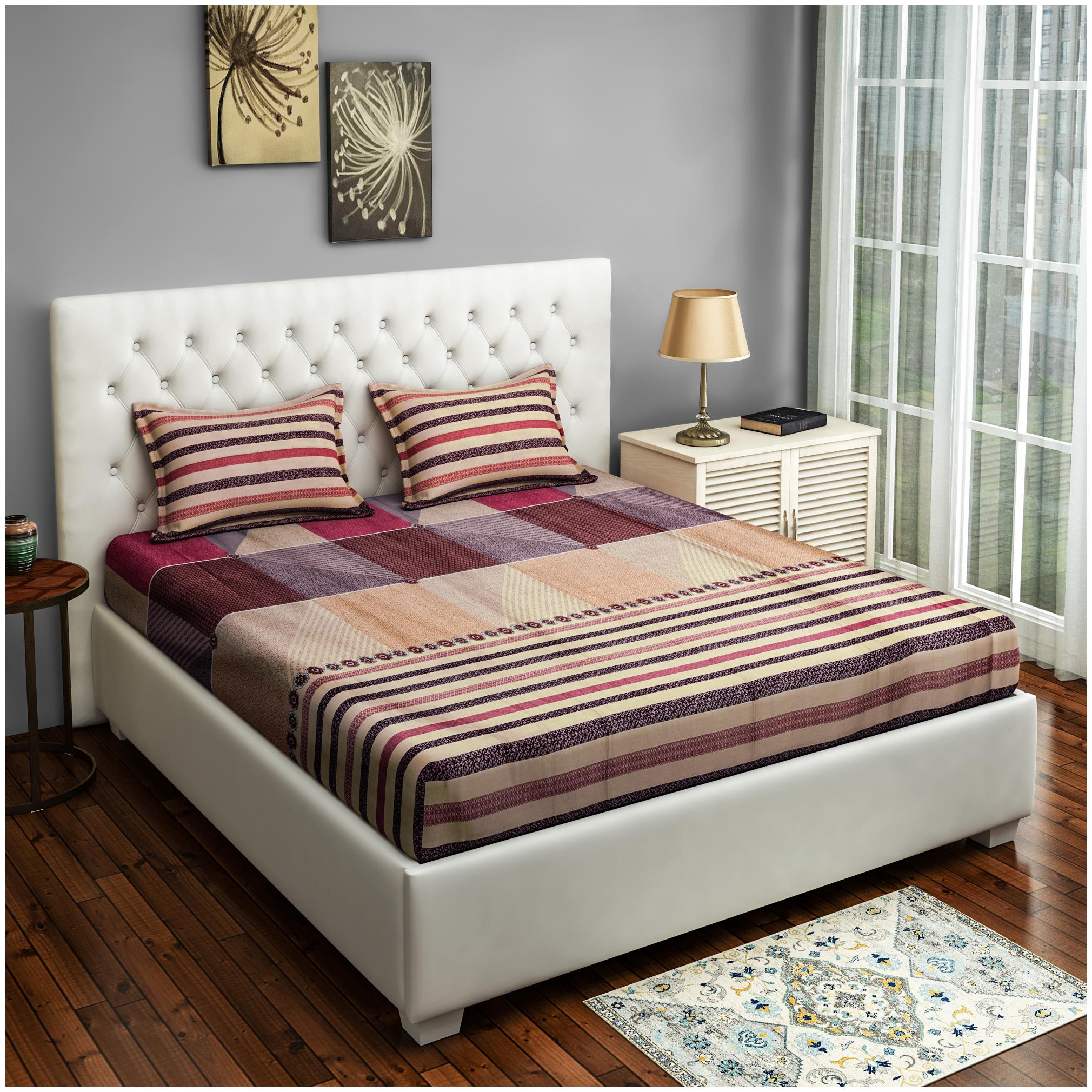 

Swayam Cotton Striped Double Size Bedsheet 250 TC ( 1 Bedsheet With 2 Pillow Covers Pink )