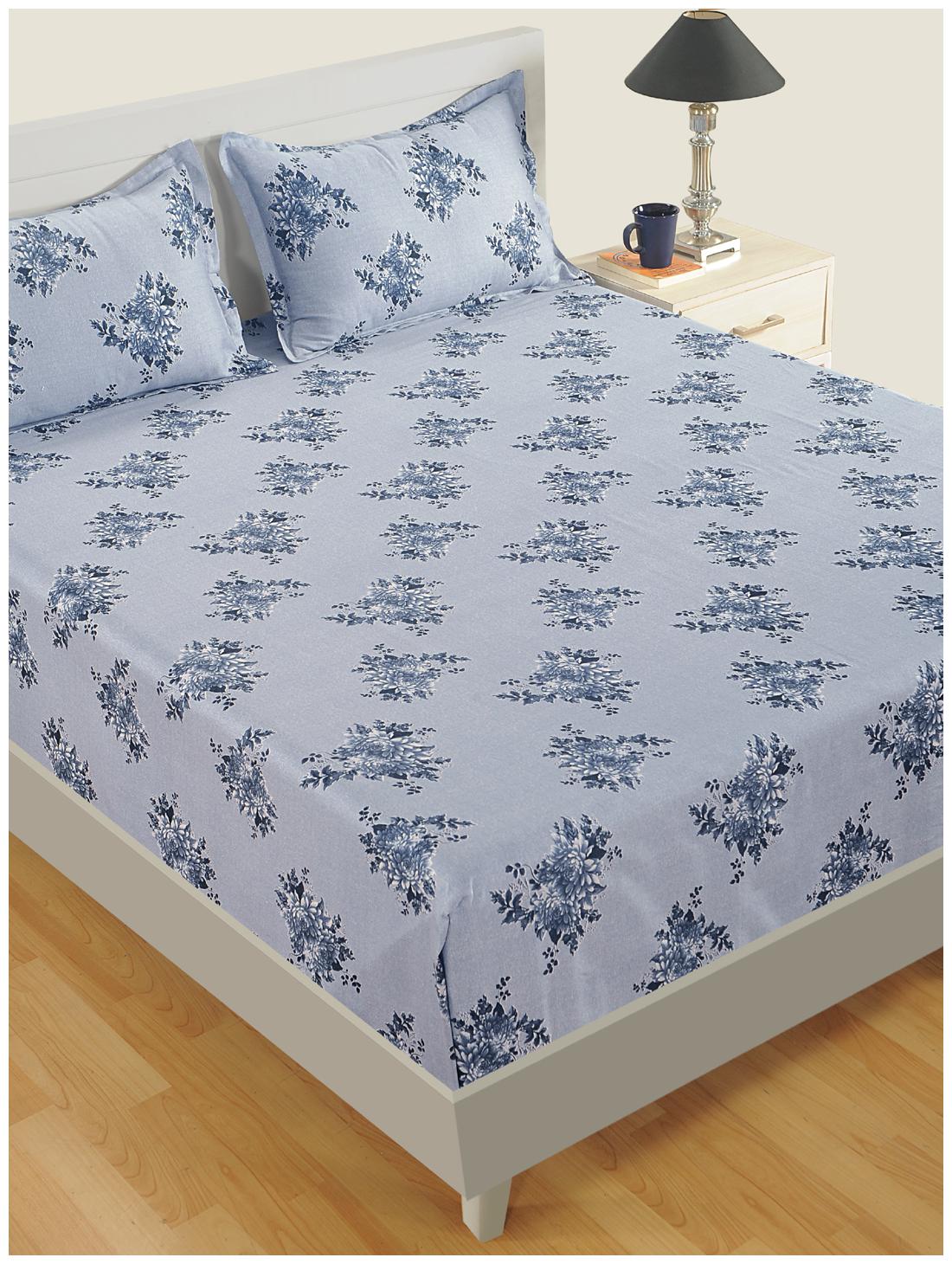 

Swayam Cotton Floral King Size Bedsheet 250 TC ( 1 Bedsheet With 2 Pillow Covers Blue )