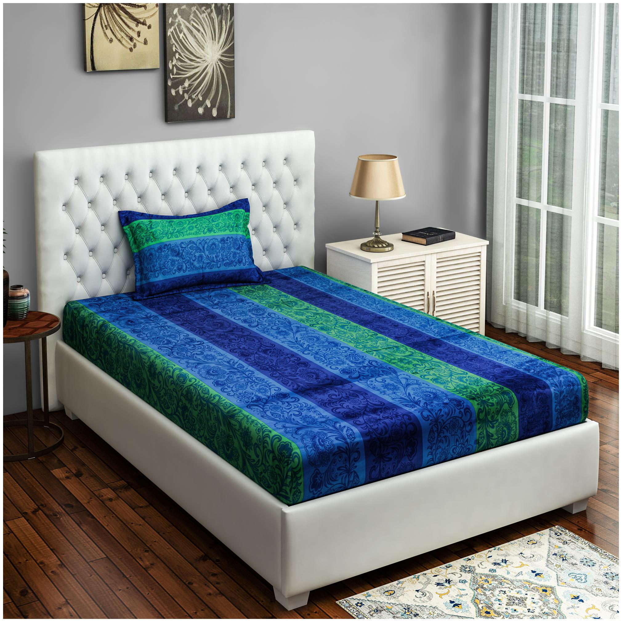 

Swayam Cotton Motifs Single Size Bedsheet 250 TC ( 1 Bedsheet With 1 Pillow Covers Blue )