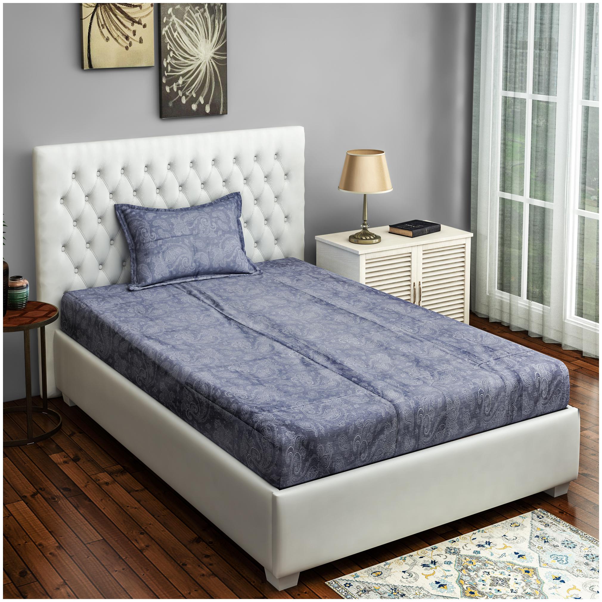 

Swayam Cotton Floral Single Size Bedsheet 250 TC ( 1 Bedsheet With 1 Pillow Covers Grey )