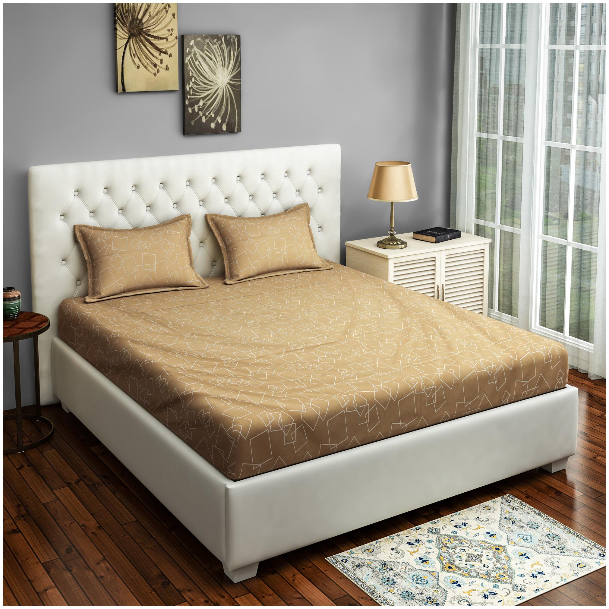 

Swayam Cotton Geometric Double Size Bedsheet 250 TC ( 1 Bedsheet With 2 Pillow Covers Golden )