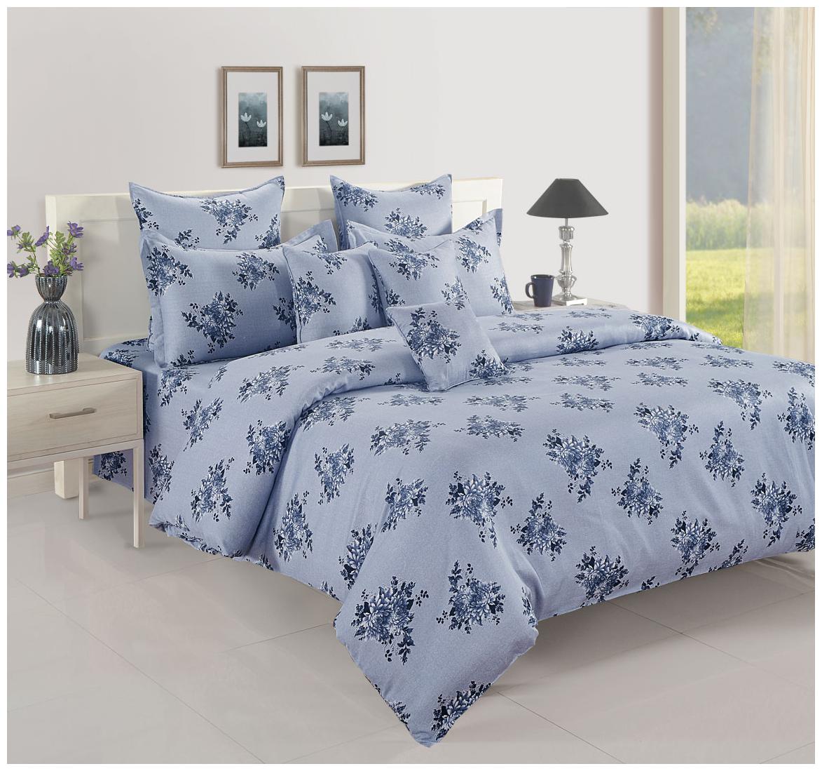 

Swayam Cotton Floral Double Size Bedsheet 250 TC ( 1 Bedsheet With 2 Pillow Covers Blue )