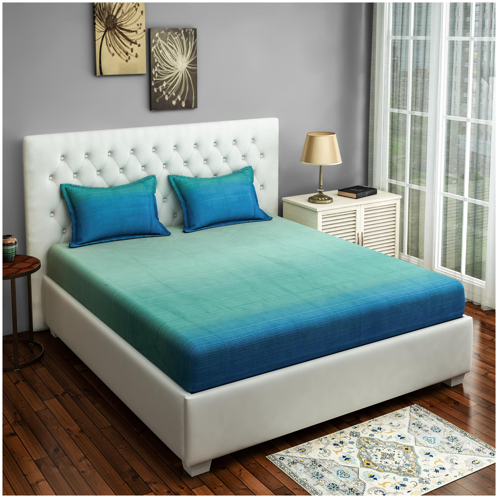 

Swayam Cotton Solid Double Size Bedsheet 300 TC ( 1 Bedsheet With 2 Pillow Covers Blue )