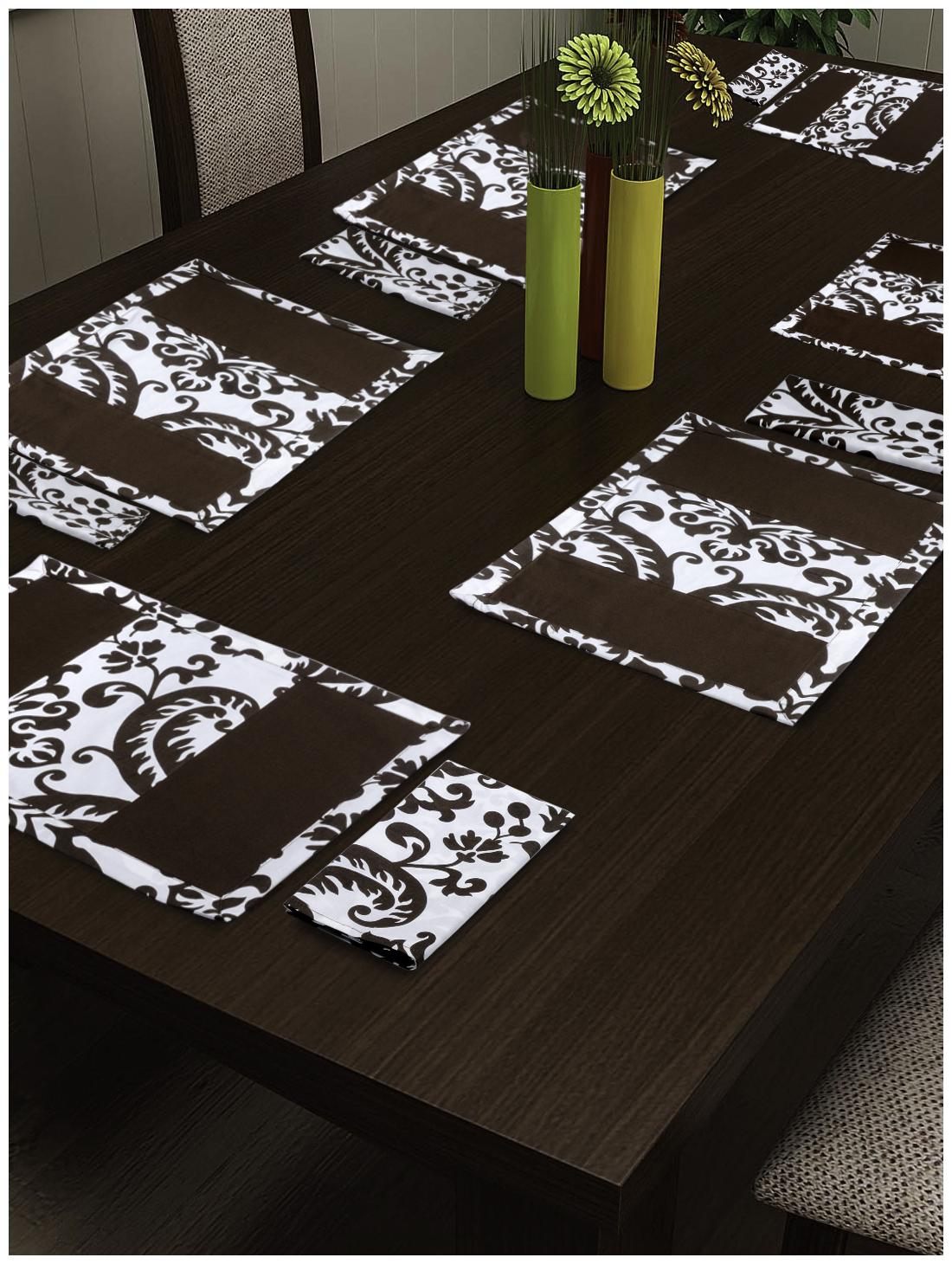 

Swayam Brown Colour Standard Table Mat and Napkin Set of 12