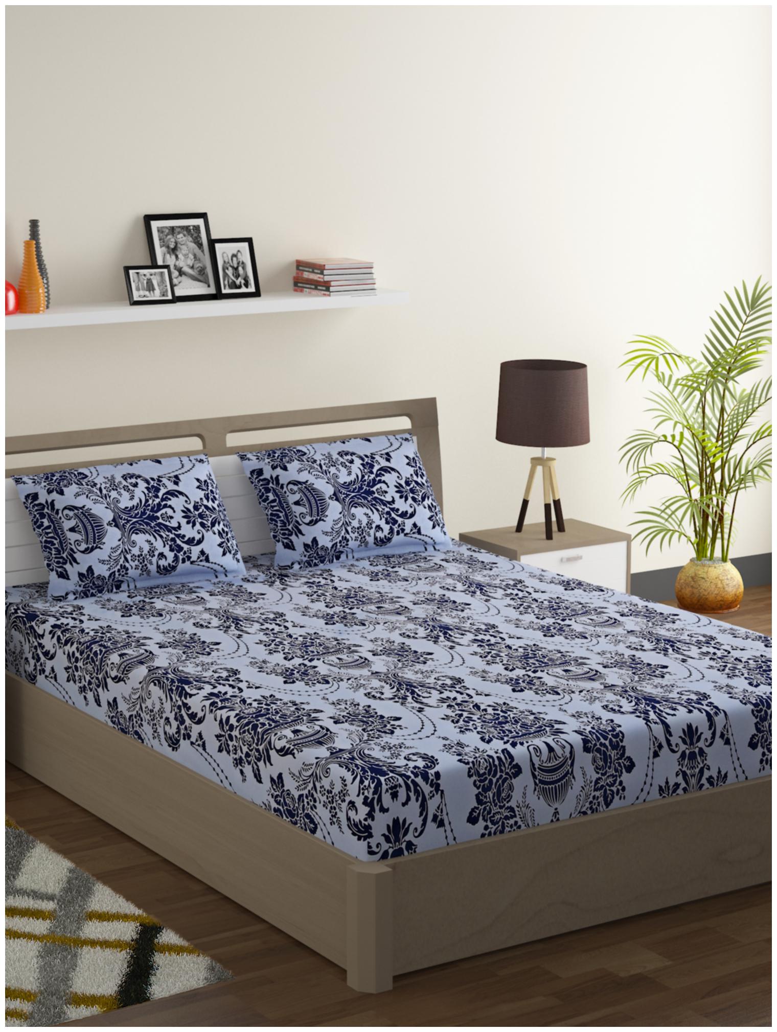 

Swayam Cotton Floral Double Size Bedsheet 120 TC ( 1 Bedsheet With 2 Pillow Covers Blue )