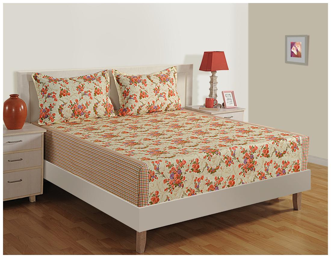 

Swayam Cotton Floral Double Size Bedsheet 180 TC ( 1 Bedsheet With 2 Pillow Covers Cream )