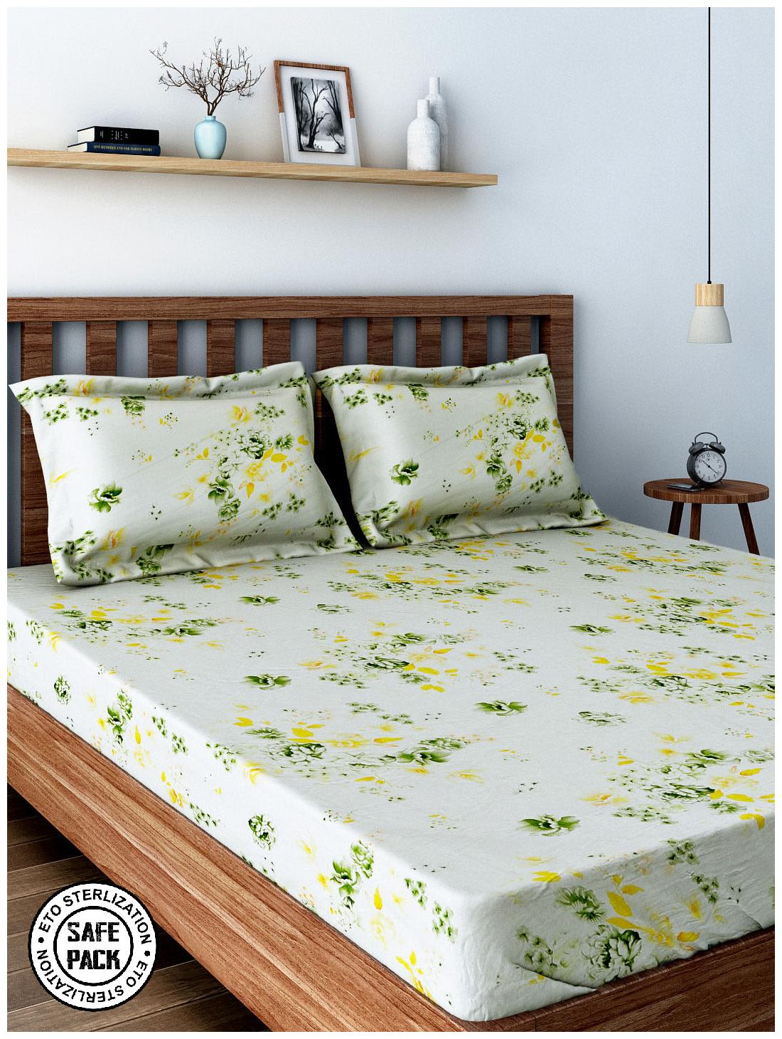 

Swayam Cotton Floral Double Size Bedsheet 160 TC ( 1 Bedsheet With 2 Pillow Covers White )