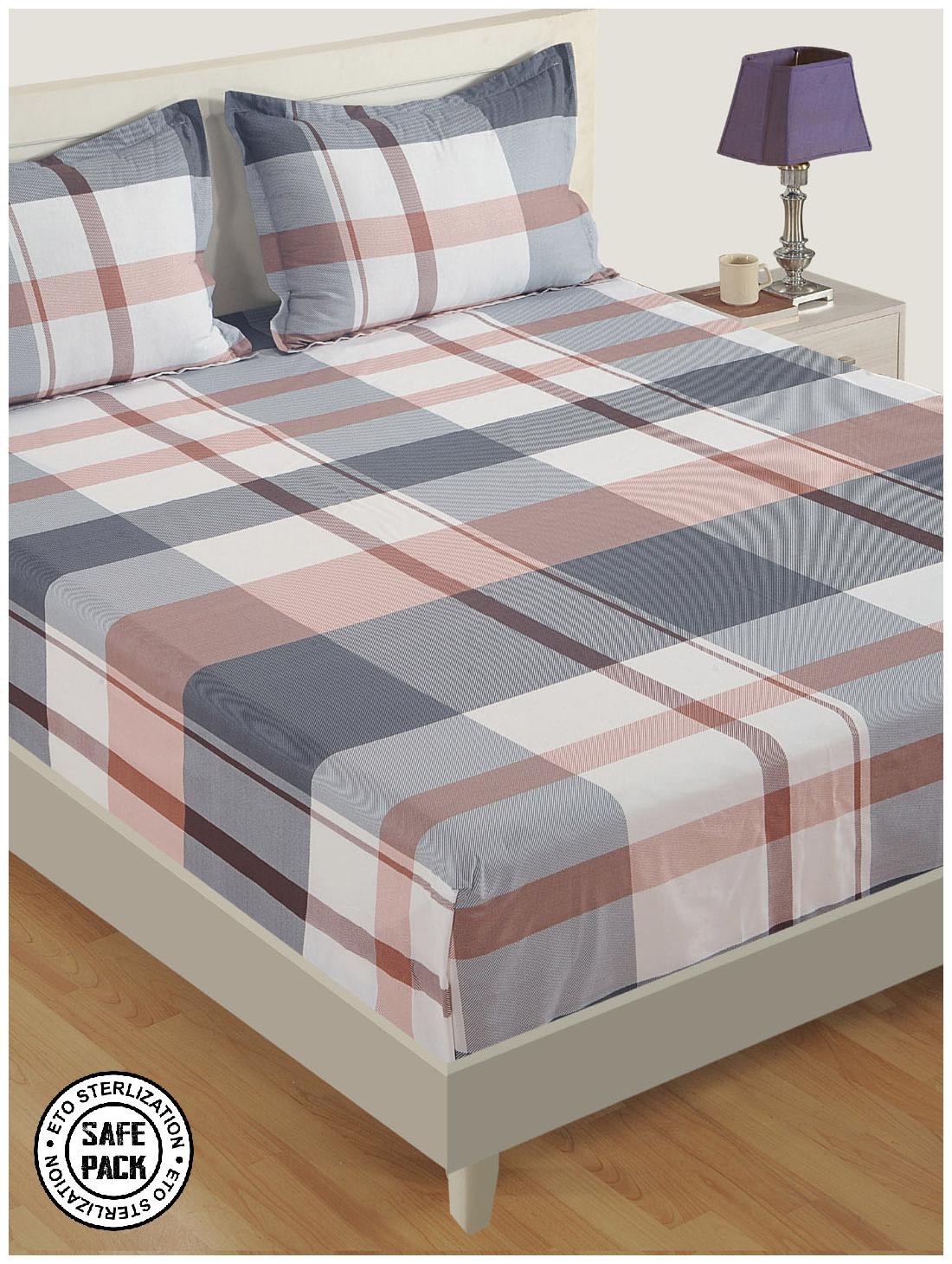 

Swayam Cotton Checkered Double Size Bedsheet 180 TC ( 1 Bedsheet With 2 Pillow Covers Grey )