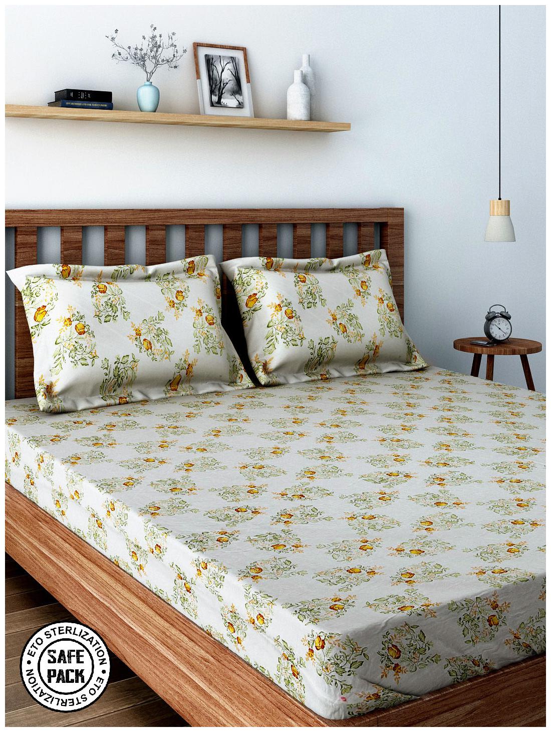 

Swayam Cotton Floral Double Size Bedsheet 180 TC ( 1 Bedsheet With 2 Pillow Covers White )