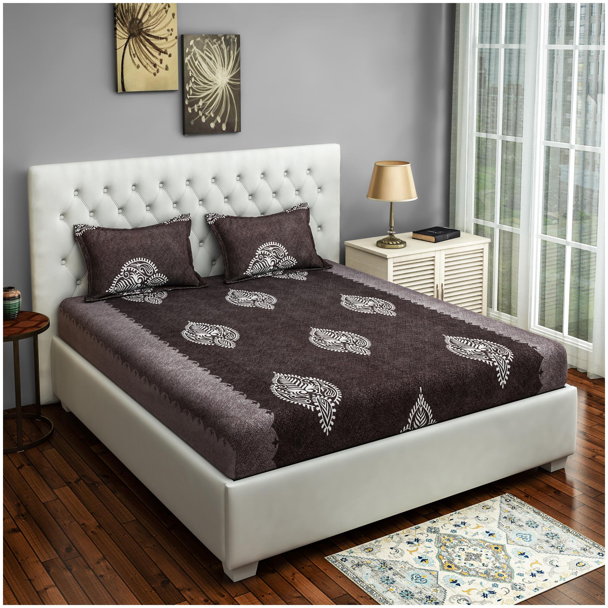 

Swayam Cotton Floral Double Size Bedsheet 250 TC ( 1 Bedsheet With 2 Pillow Covers Grey )