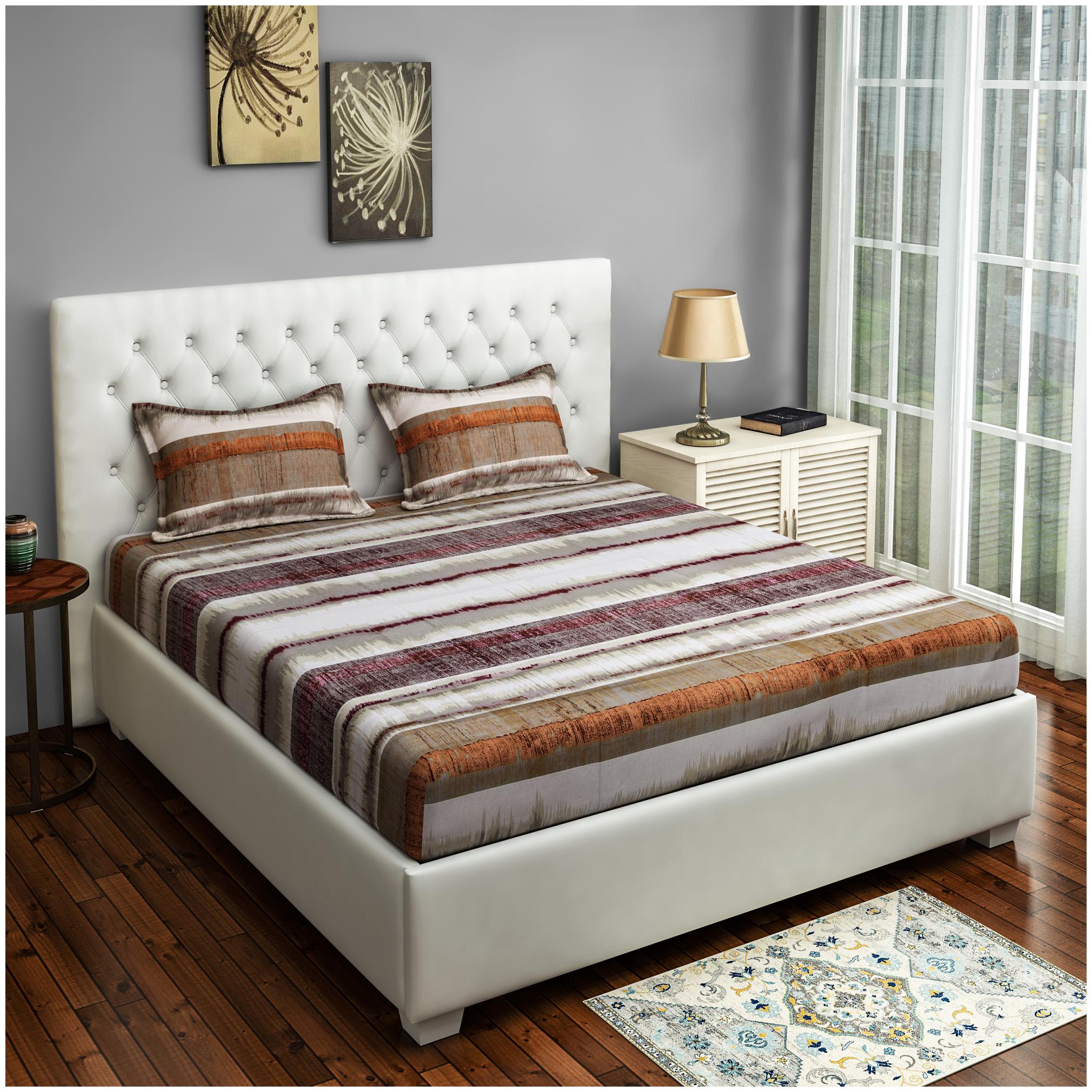 

Swayam Cotton Striped Double Size Bedsheet 160 TC ( 1 Bedsheet With 2 Pillow Covers Grey )