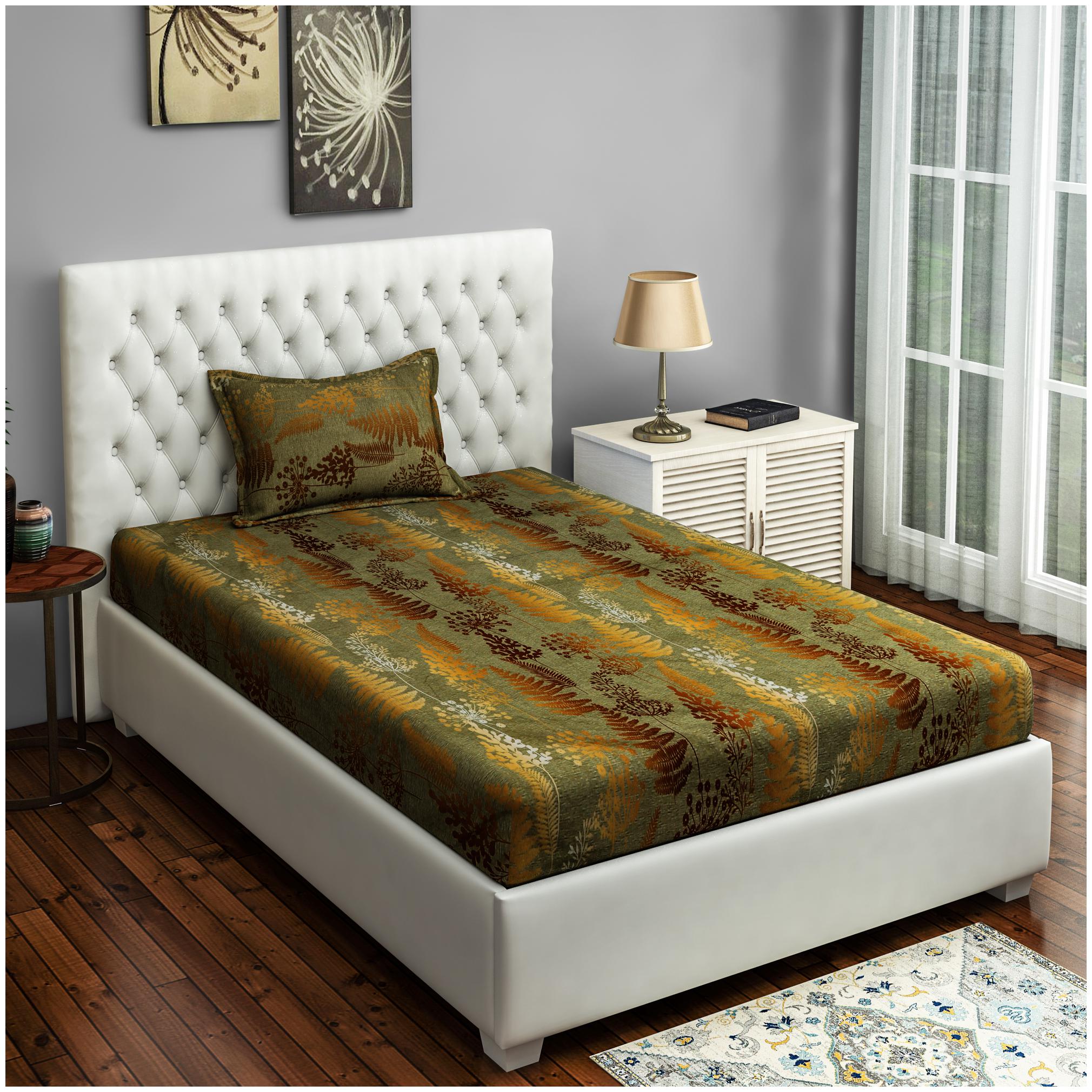 

Swayam Cotton Floral Single Size Bedsheet 250 TC ( 1 Bedsheet With 1 Pillow Covers Golden )