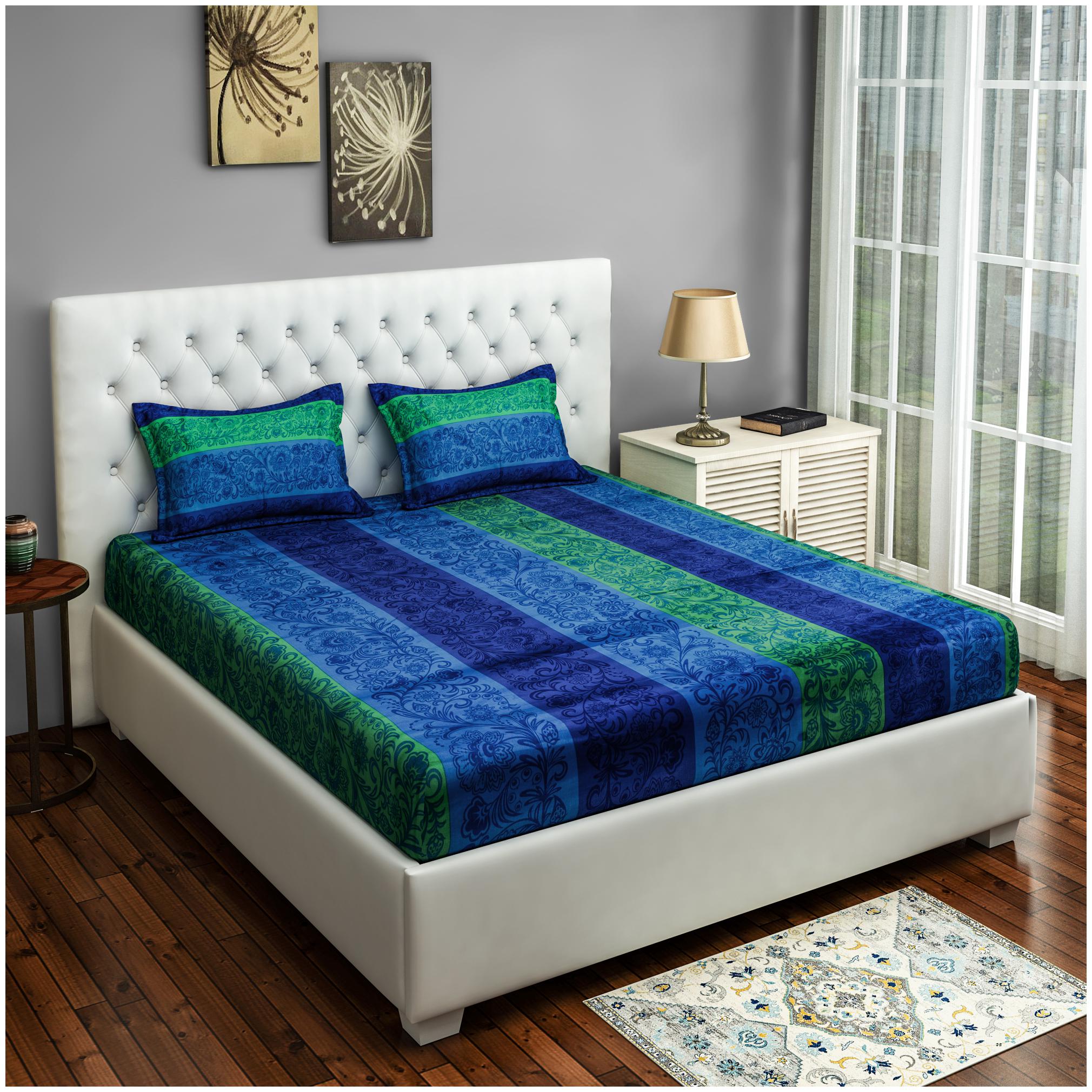

Swayam Cotton Motifs Queen Size Bedsheet 250 TC ( 1 Bedsheet With 2 Pillow Covers Blue )