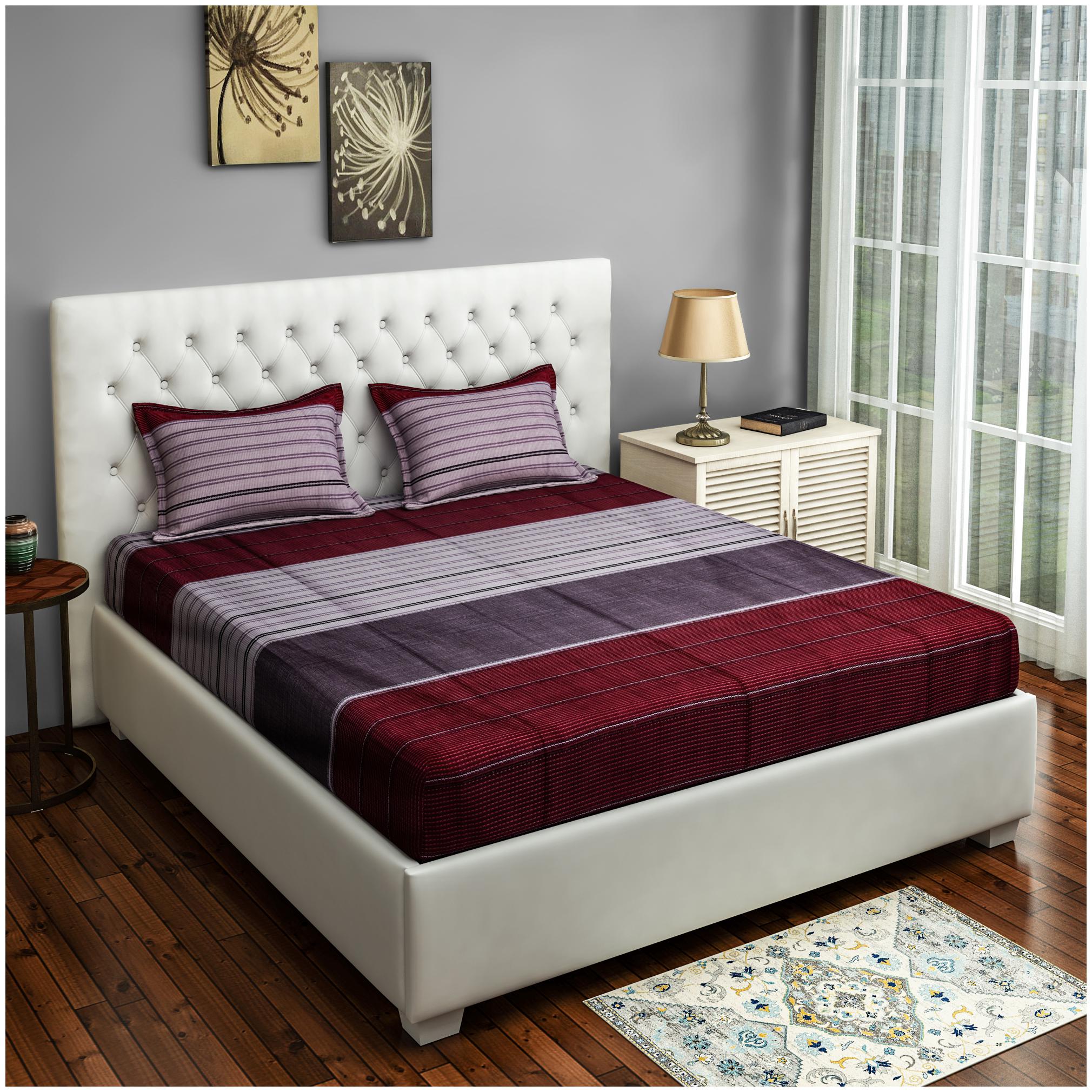 

Swayam Cotton Striped King Size Bedsheet 200 TC ( 1 Bedsheet With 2 Pillow Covers Grey )