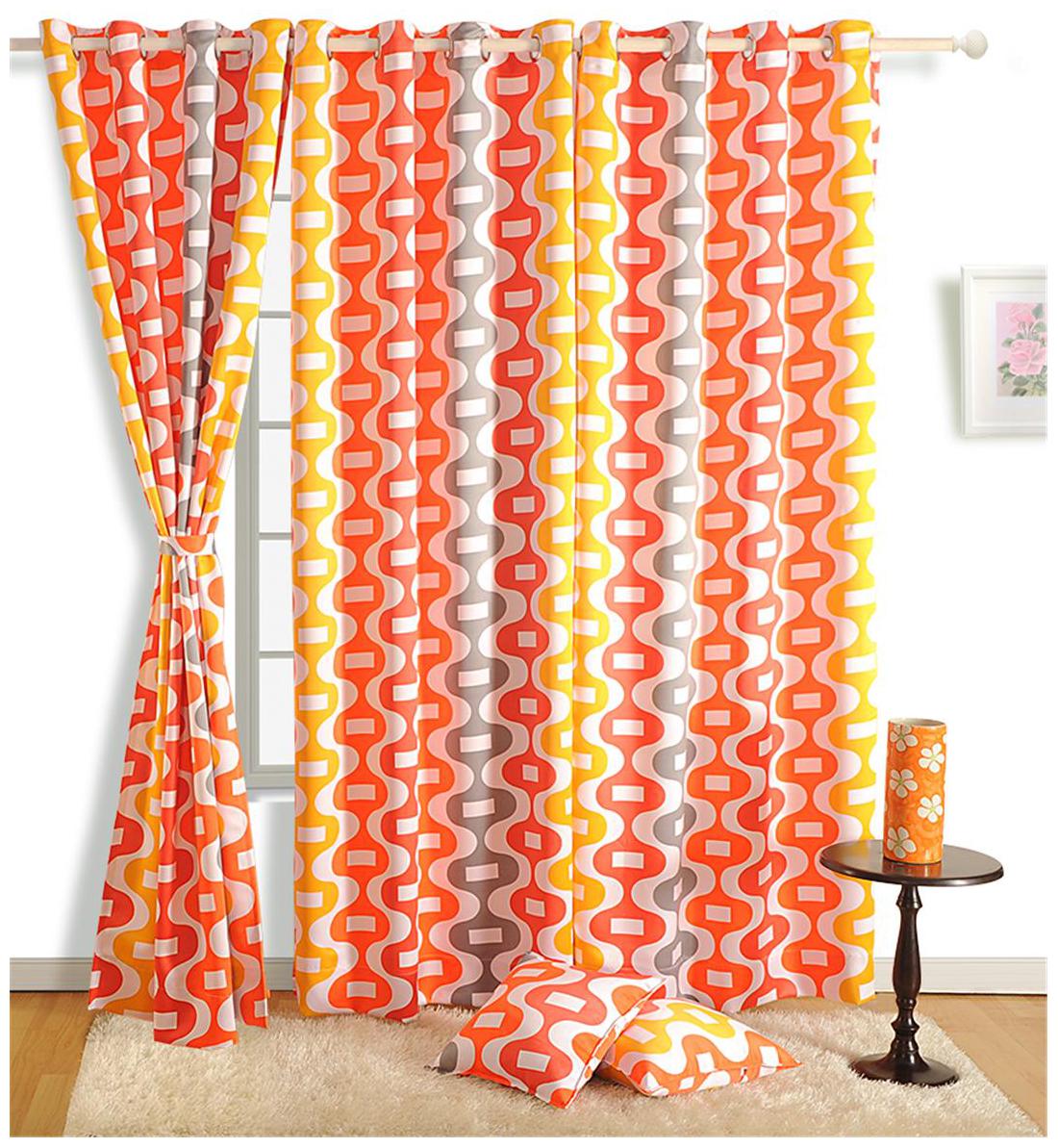 

Swayam Cotton Door Blackout Orange Regular Curtain ( Eyelet Closure Floral )