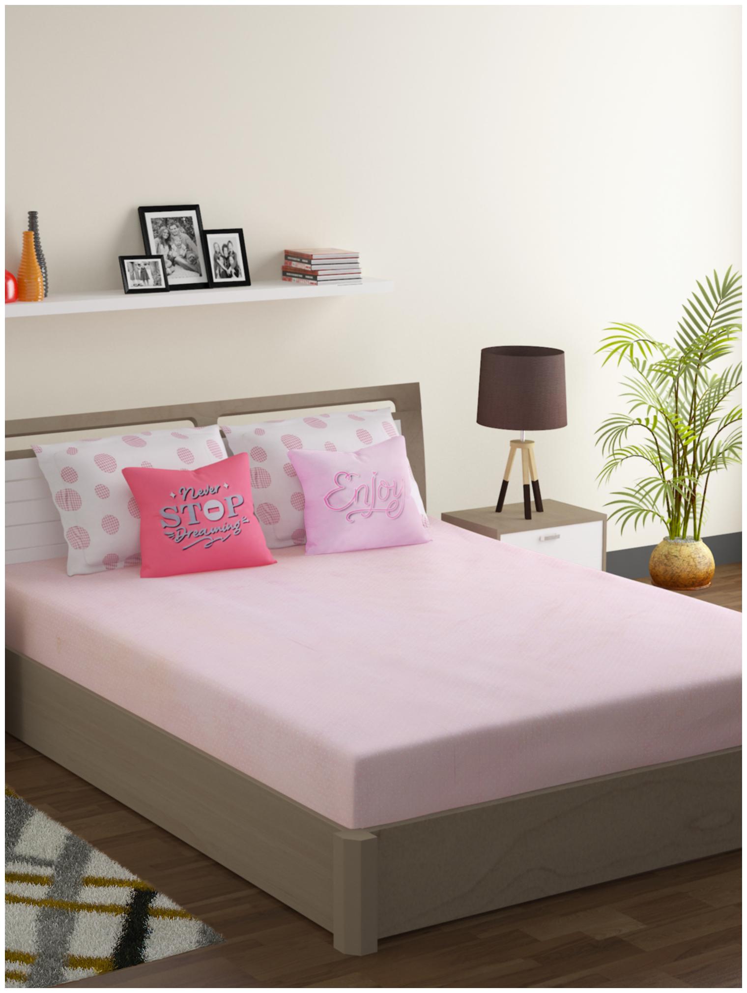 

Swayam Cotton Polka Dot Double Size Bedsheet 210 TC ( 1 Bedsheet With 2 Pillow Covers Pink )