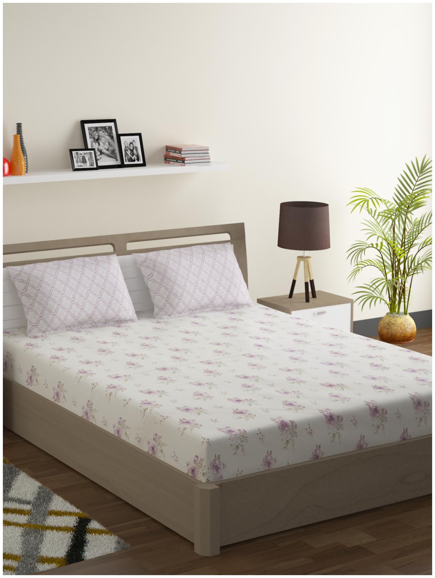 

Swayam Cotton Floral King Size Bedsheet 210 TC ( 1 Bedsheet With 2 Pillow Covers Purple )