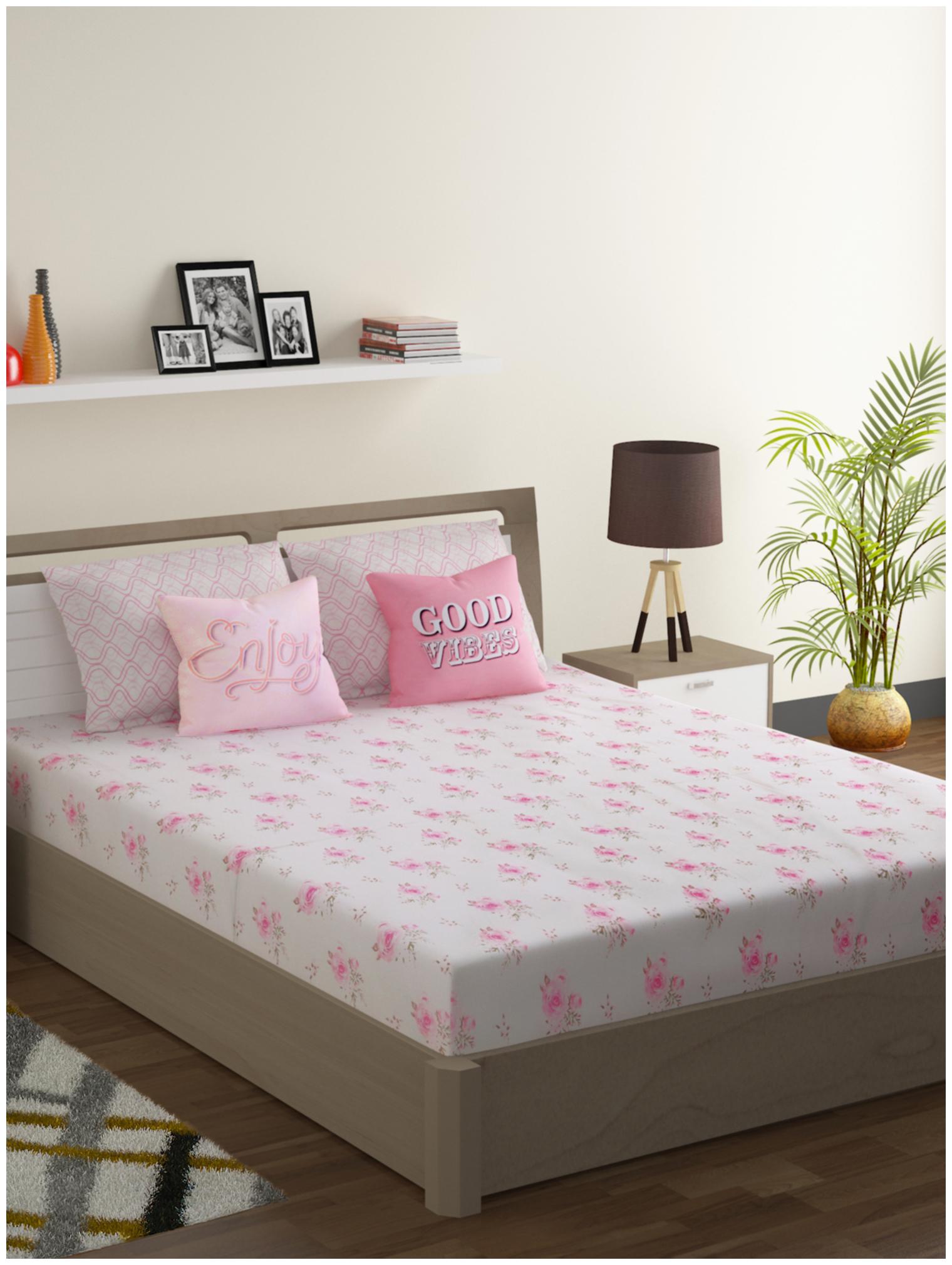 

Swayam Cotton Floral Double Size Bedsheet 210 TC ( 1 Bedsheet With 2 Pillow Covers White )