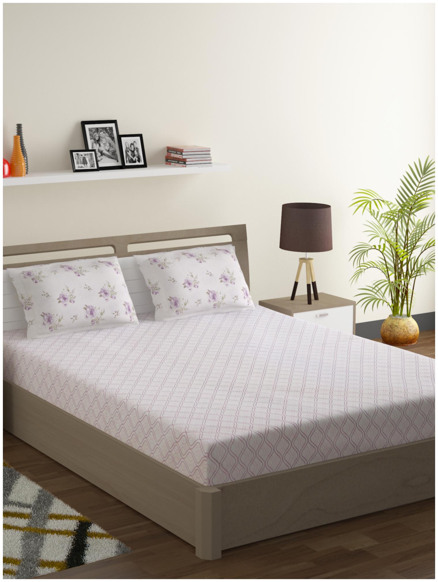 

Swayam Cotton Geometric King Size Bedsheet 210 TC ( 1 Bedsheet With 2 Pillow Covers Pink )